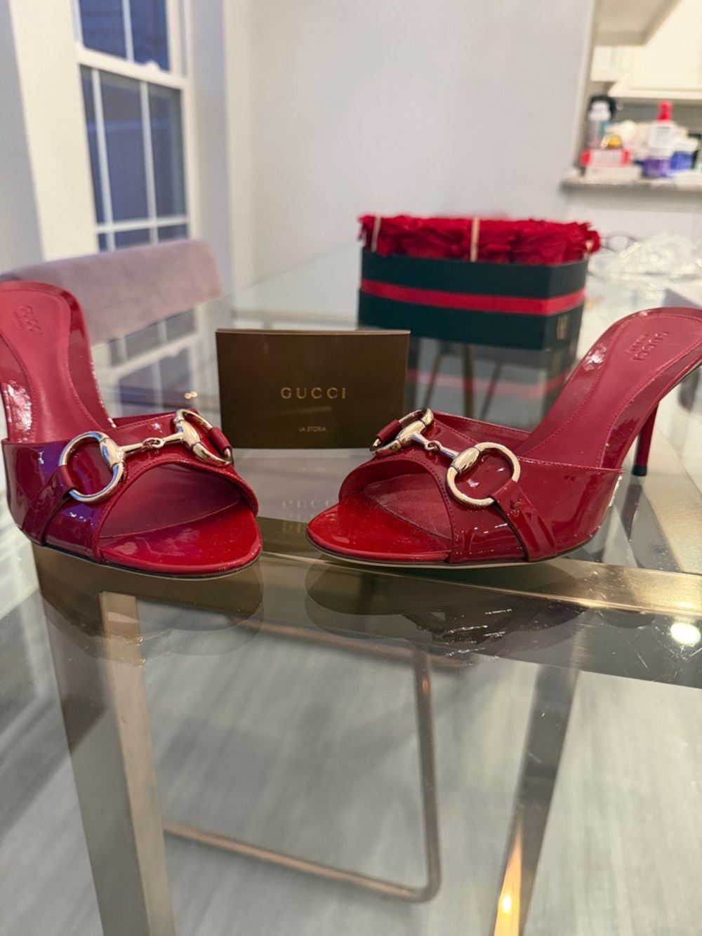 Never worn Gucci Red Patent Leather Horsebit Mules - Picture 3 of 4